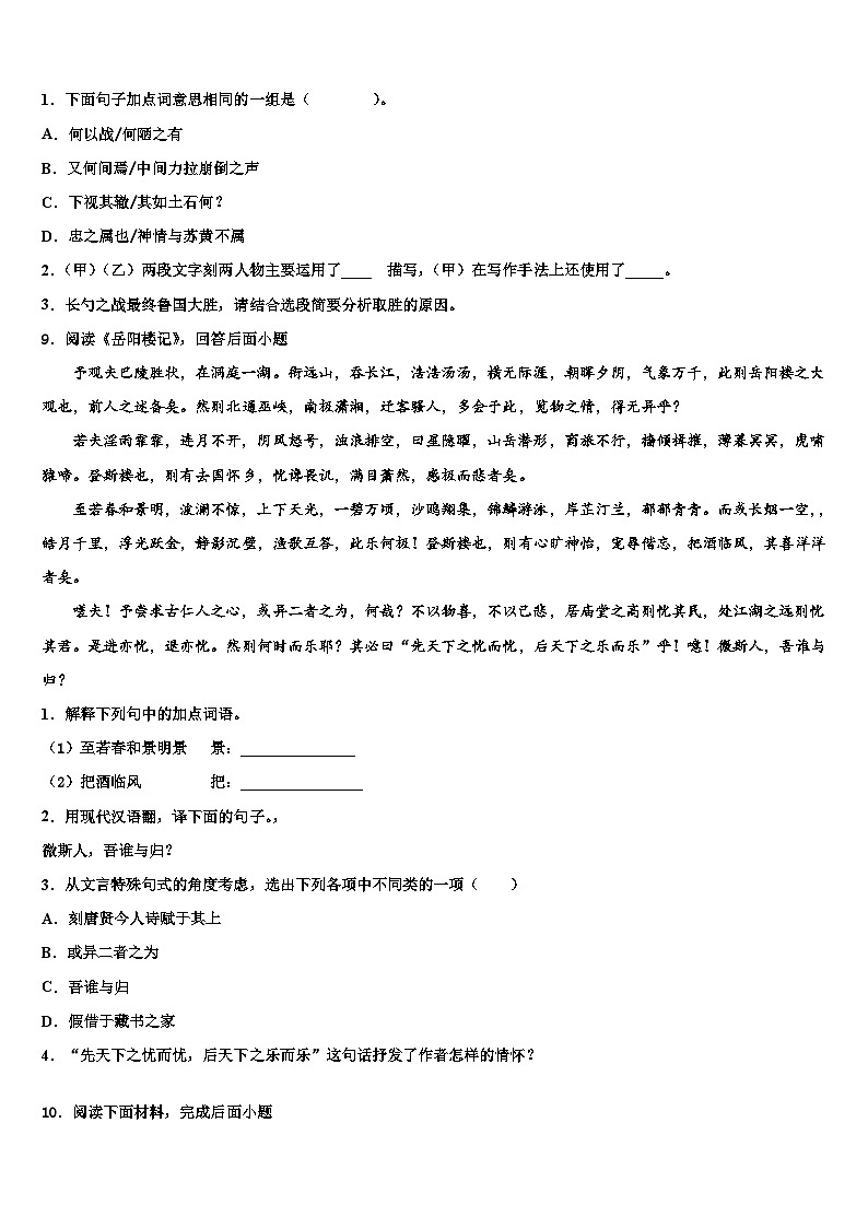 2022-2023学年安徽省安庆市桐城市第二中学中考语文对点突破模拟试卷含解析第3页
