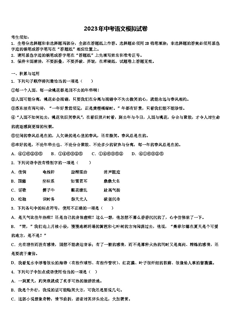2022-2023学年北京市东城区十校联考最后语文试题含解析01