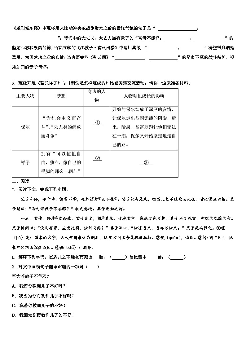 2022-2023学年广东省广州市第八十六中学中考一模语文试题含解析02