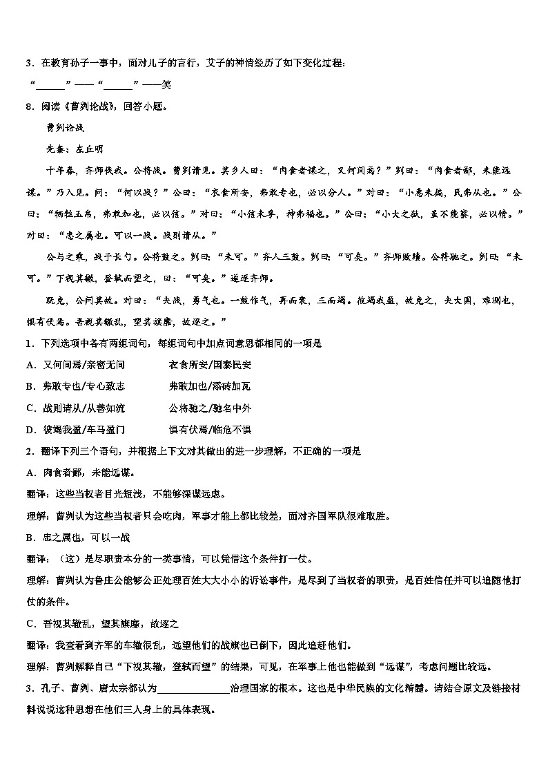 2022-2023学年广东省广州市第八十六中学中考一模语文试题含解析03