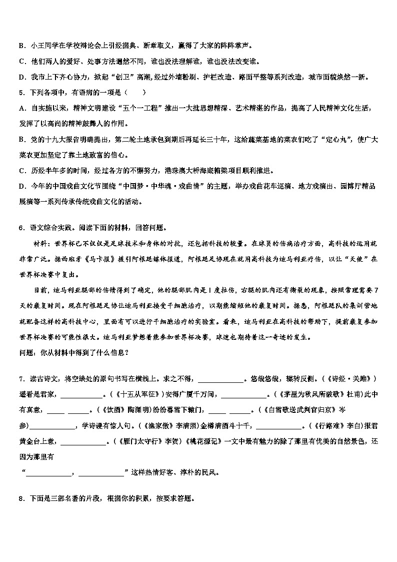 2022-2023學(xué)年安徽省宿州重點(diǎn)中學(xué)中考語(yǔ)文考試模擬沖刺卷含解析第2頁(yè)