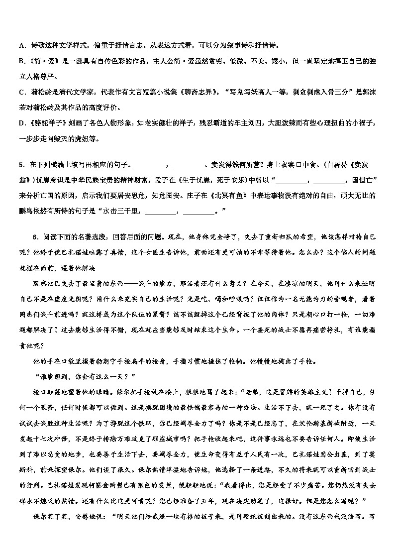 2022-2023学年广东省湛江二中学港城中学中考五模语文试题含解析02