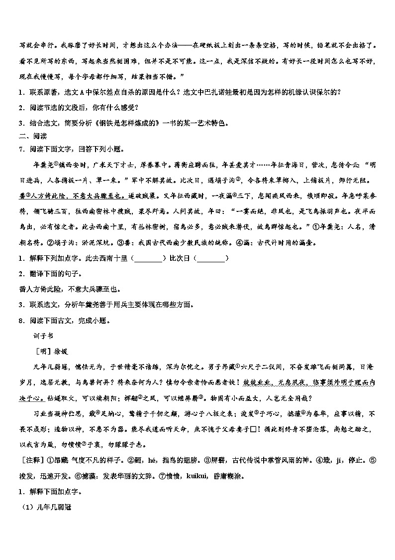 2022-2023学年广东省湛江二中学港城中学中考五模语文试题含解析03