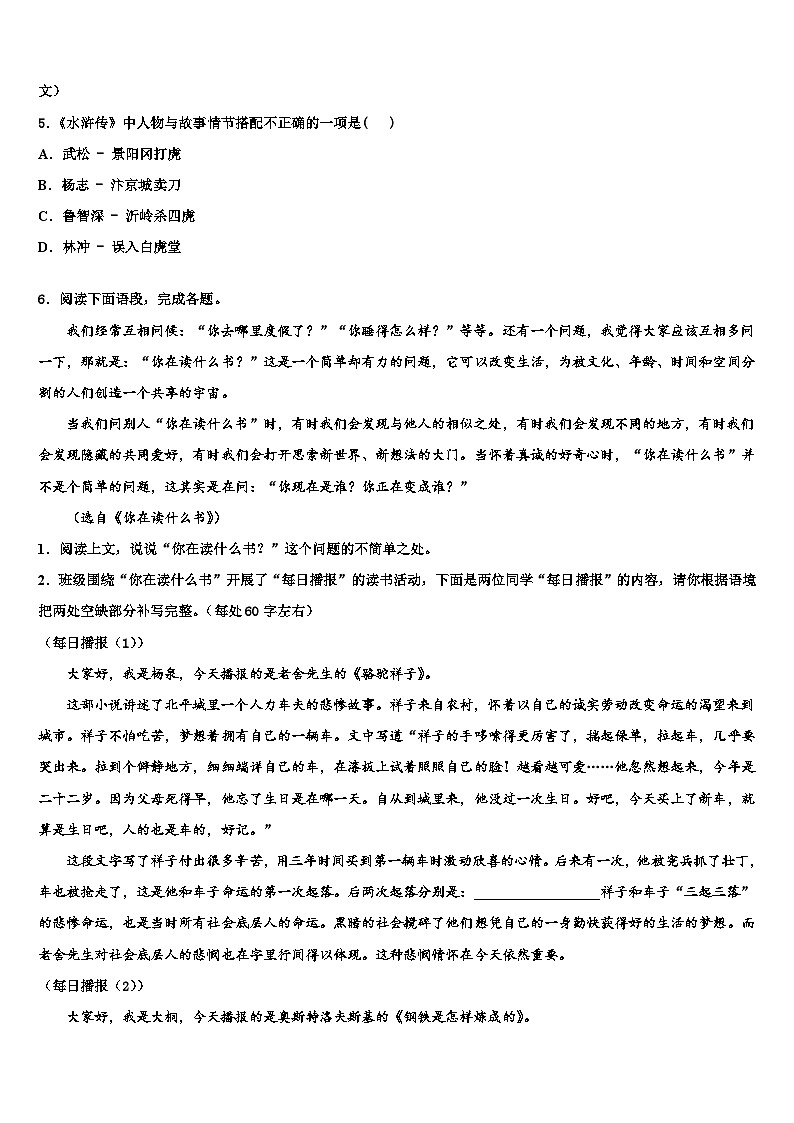 2022-2023学年邯郸市重点中学中考适应性考试语文试题含解析02