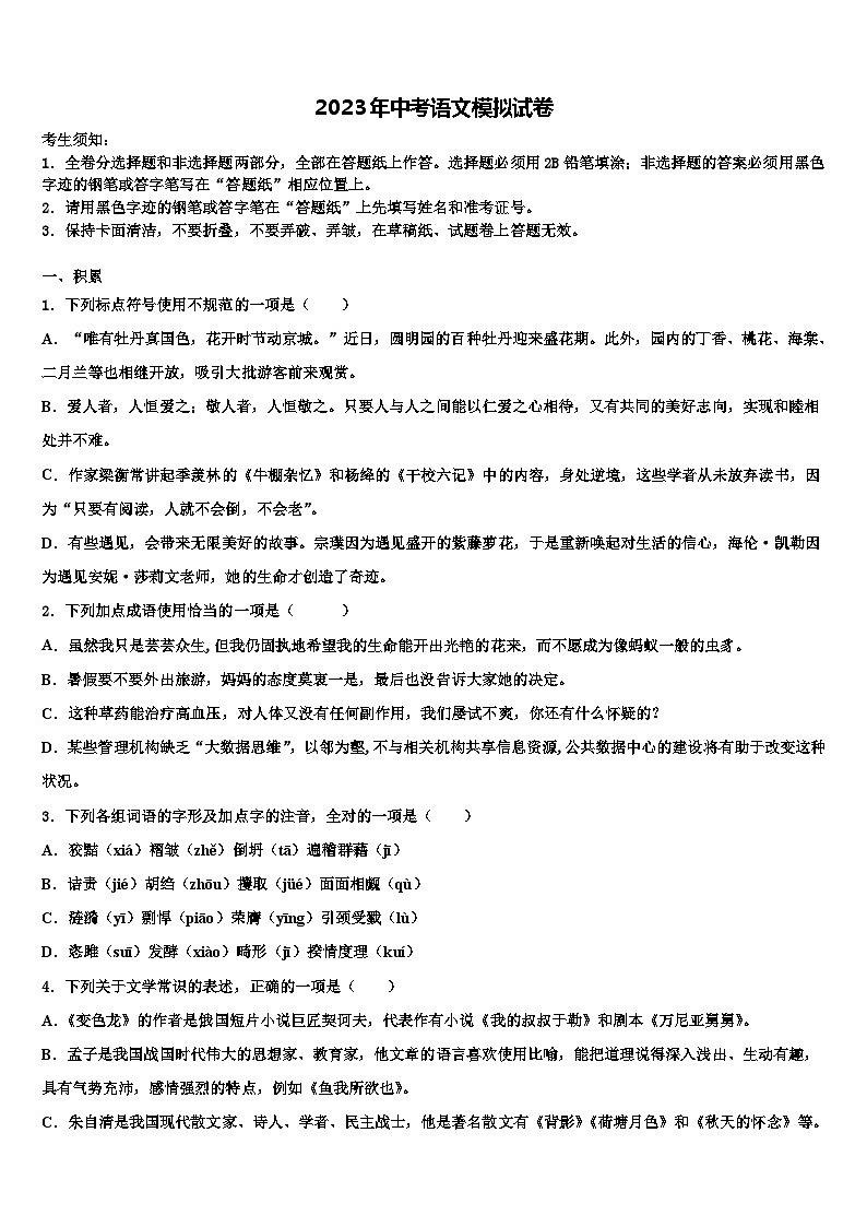 2022-2023学年合肥市45中重点达标名校中考冲刺卷语文试题含解析01