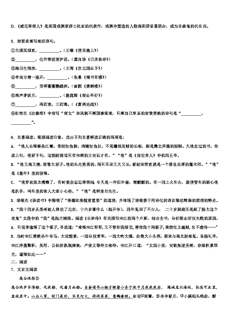 2022-2023学年合肥市45中重点达标名校中考冲刺卷语文试题含解析02