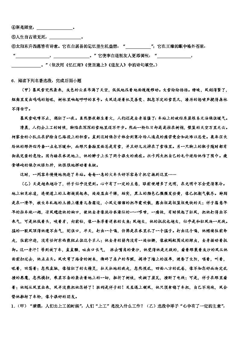 2022-2023学年黑龙江省尚志市田家炳中学中考四模语文试题含解析02