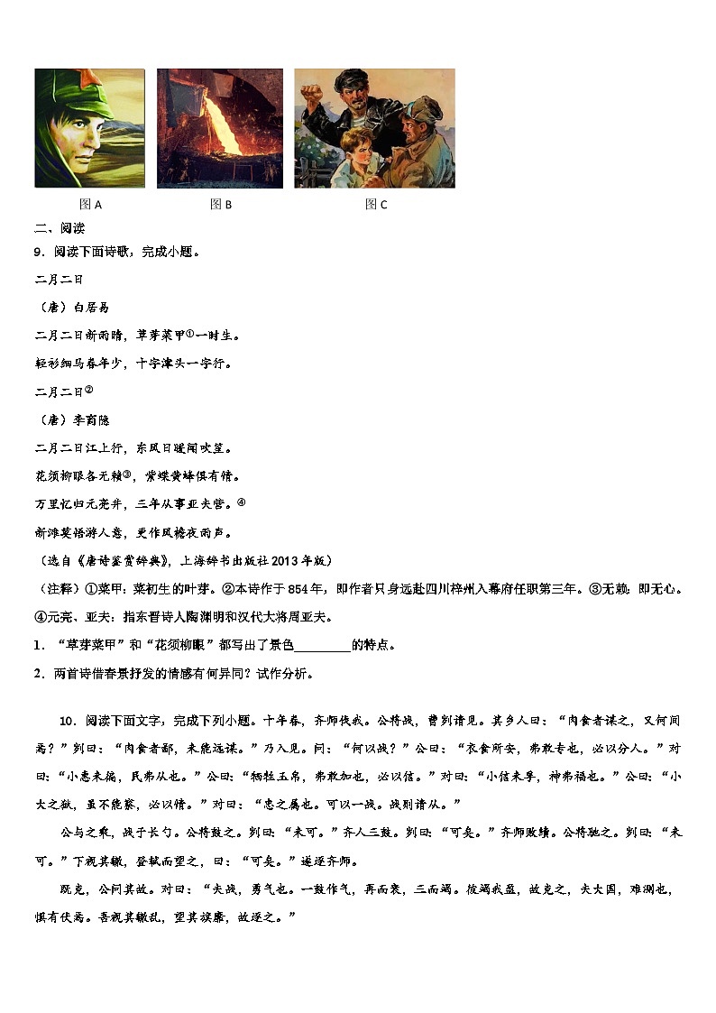 2022-2023学年湖北省云梦县中考适应性考试语文试题含解析第3页