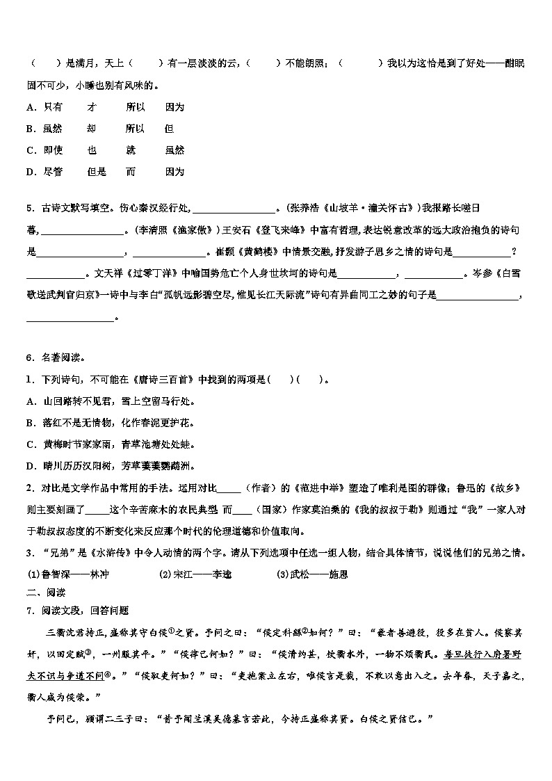 2022-2023学年吉林省吉林市第12中学毕业升学考试模拟卷语文卷含解析第2页