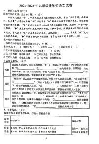 2023-2024学年河南省郑州市东枫杨外国语九年级开学语文试题（无答案）