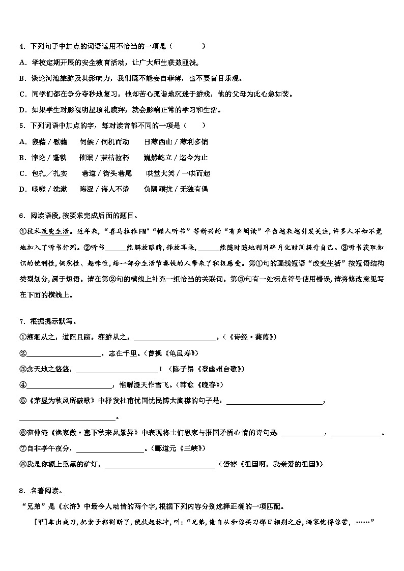 2022-2023学年江西省景德镇市乐平市达标名校中考语文最后冲刺浓缩精华卷含解析第2页