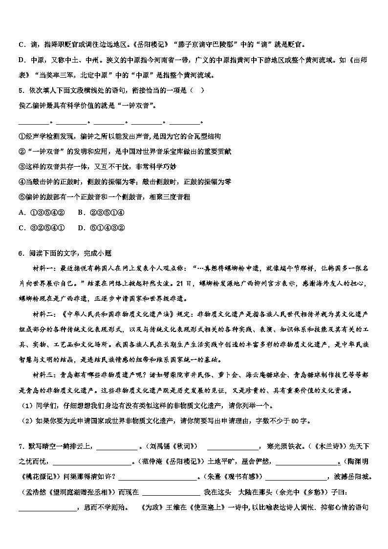 2022-2023學(xué)年山東省泰安市岱岳區(qū)市級名校中考考前最后一卷語文試卷含解析第2頁