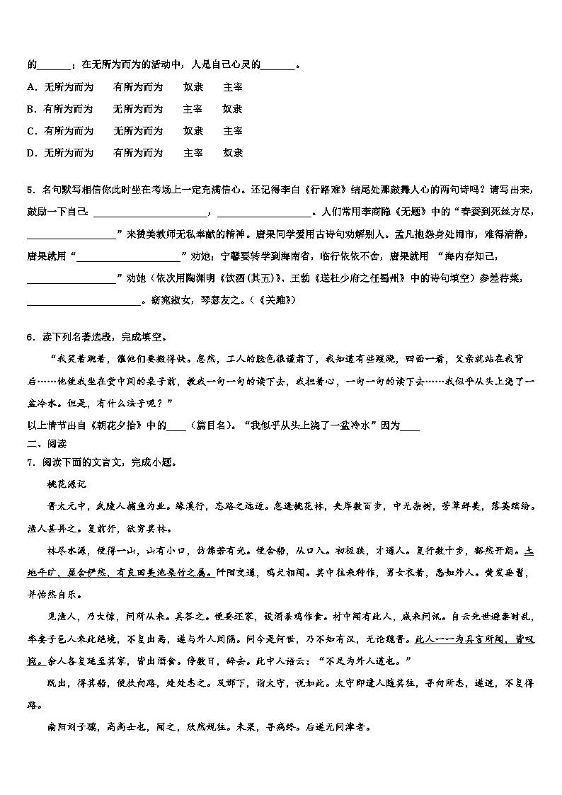 2022-2023学年山东省潍坊市安丘市中考适应性考试语文试题含解析第2页