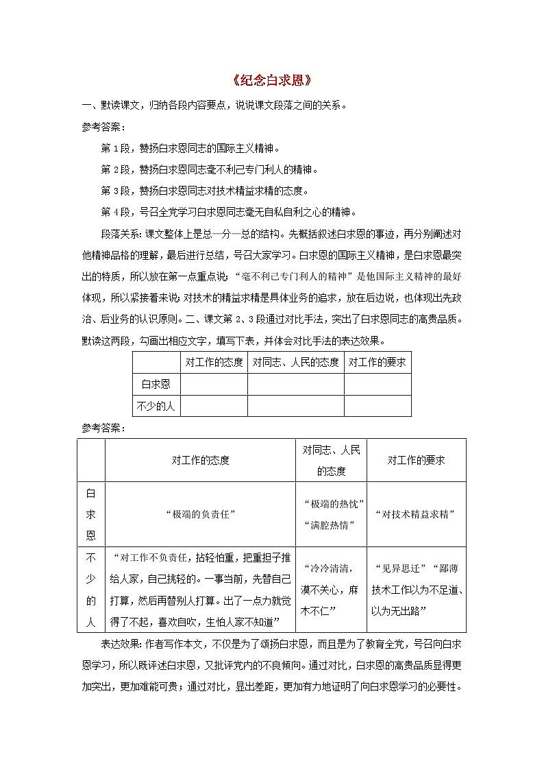 2023七年级语文上册第四单元12纪念白求恩课后习题新人教版01