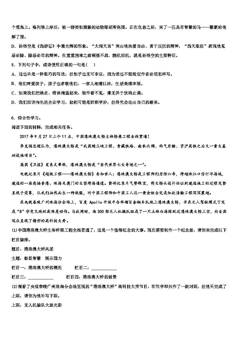 2022-2023学年下期湖南岳阳市城区达标名校中考一模语文试题含解析02