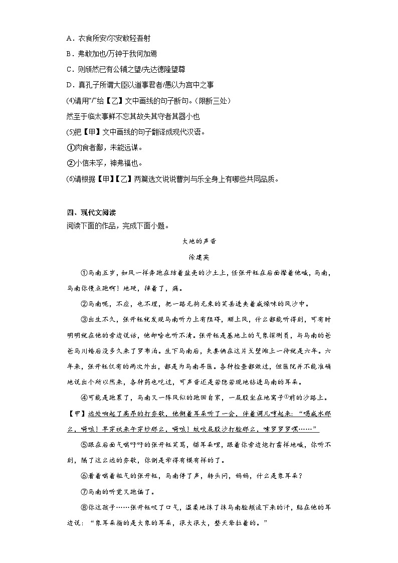 2023年吉林省白城市大安市三校中考四模语文试题(含解析)第3页