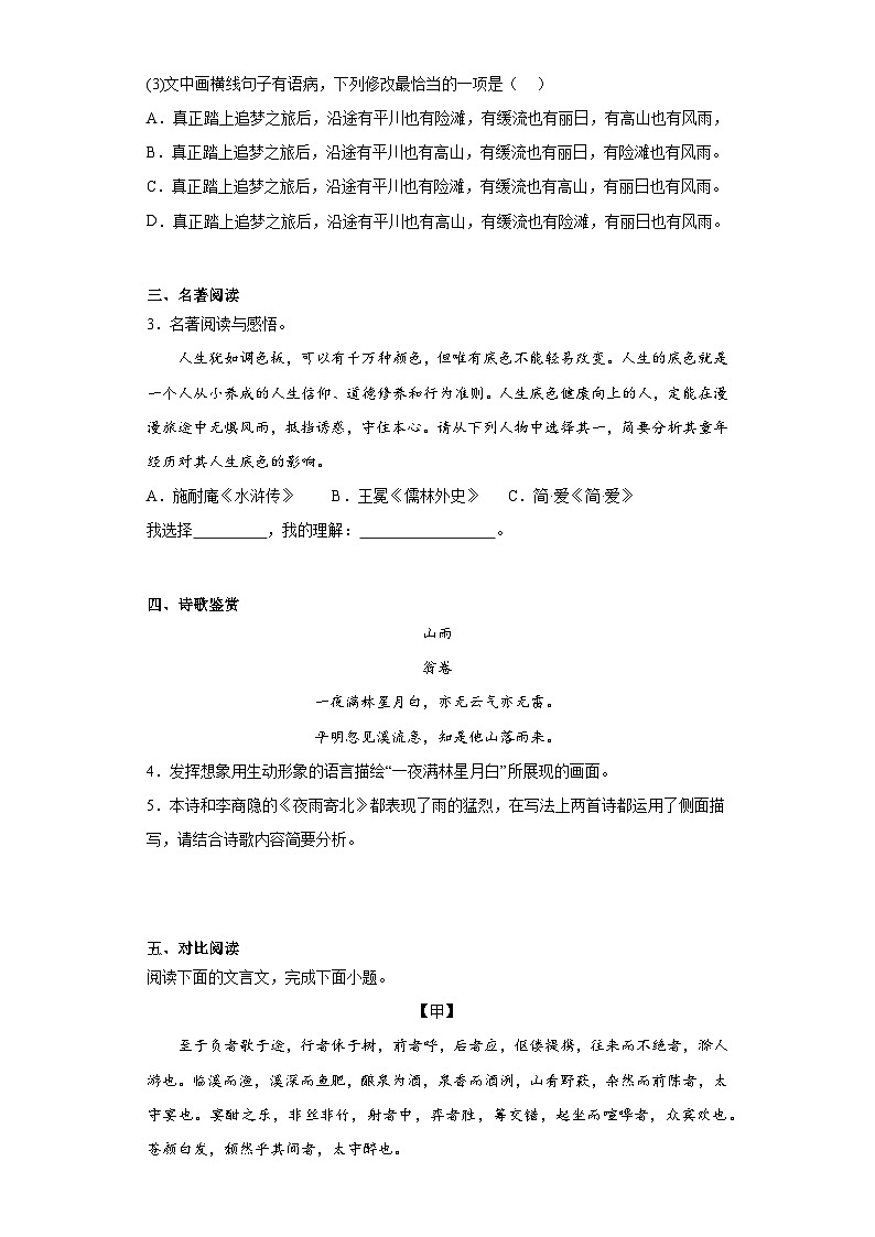 2023年5月福建省泉州市名校联盟中考二模语文试题(含解析)02