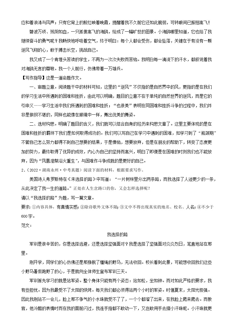 专题14：困难挫折类满分作文-2023年中考作文速胜攻略与满分范文精选02