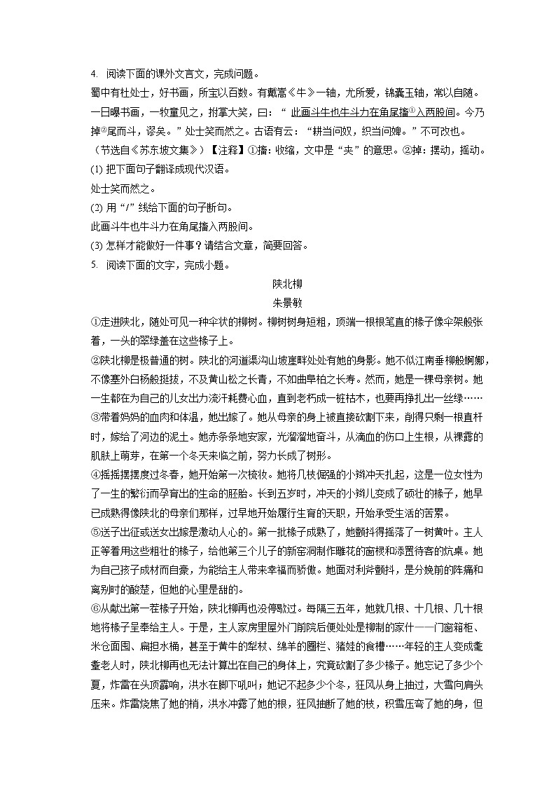 2022-2023学年吉林省长春市双阳区七年级(下)期末语文试卷(含答案解析)03