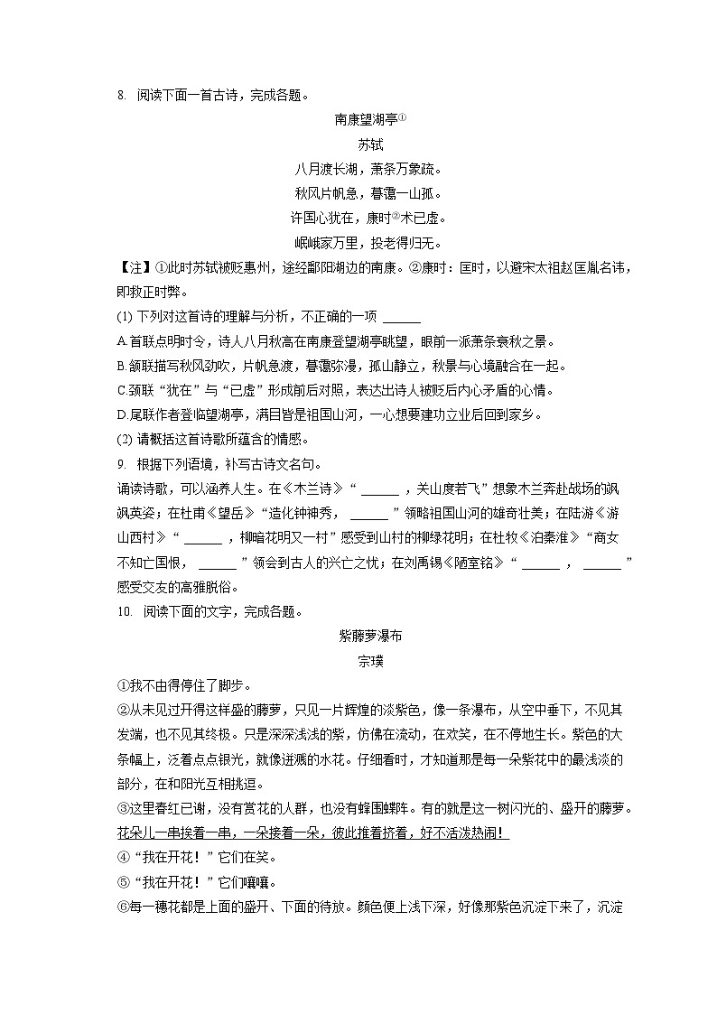 2022-2023学年四川省眉山市七年级(下)期末语文试卷(含答案解析)第3页