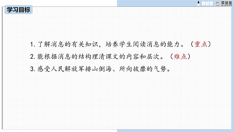 第1单元 1《消息二则》第1课时 我三十万大军胜利南渡长江课件PPT第2页