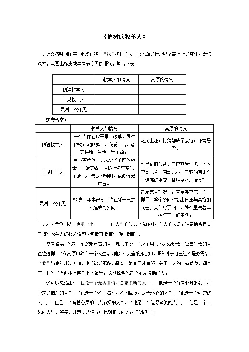 2023七年级语文上册第四单元13植树的牧羊人课后习题(部编版)第1页