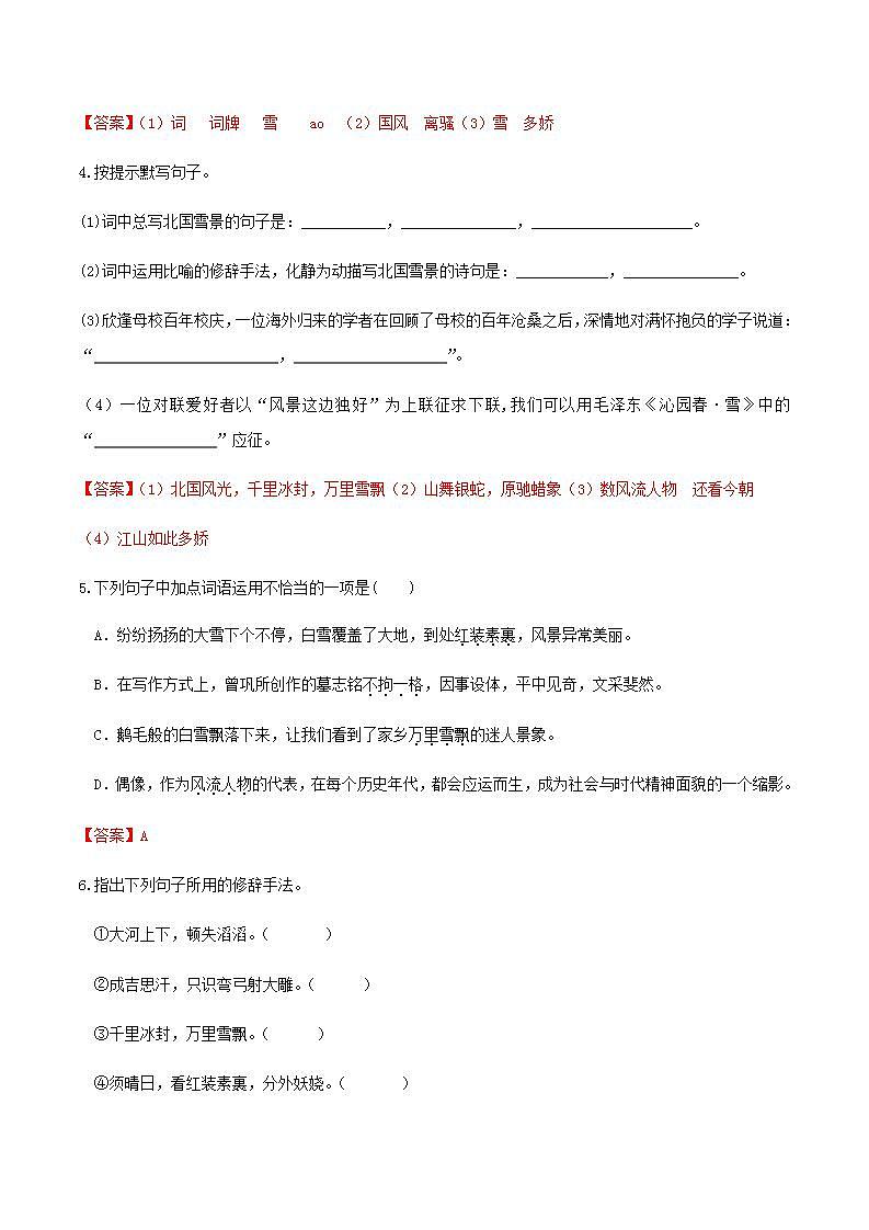 第1课《沁园春·雪》(教师版) 第3页