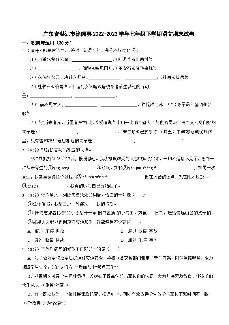 广东省湛江市徐闻县2022-2023学年七年级下学期语文期末试卷01
