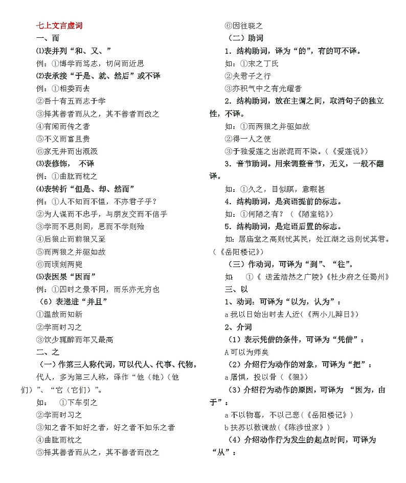 部编版七上语文文言虚词汇总第1页