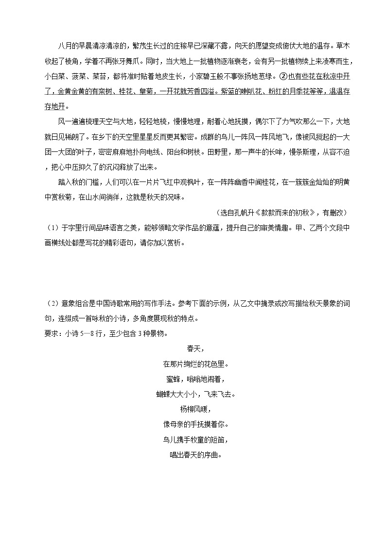 七年级上学期语文人教部编版期中常考题之现代文阅读（含答案解析）03