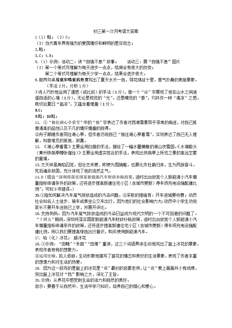江苏省宿迁市沭阳如东实验学校2023-2024学年九年级上学期第一次月考语文试卷01