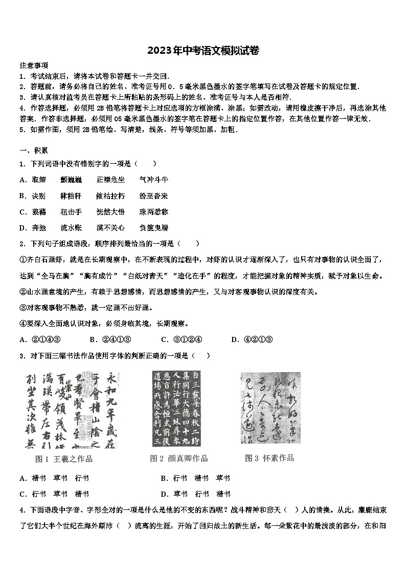2023届广西省南宁市重点名校中考语文仿真试卷含解析01