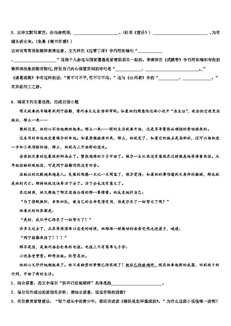 2023届海南省海口市第十四中学中考语文全真模拟试卷含解析第2页