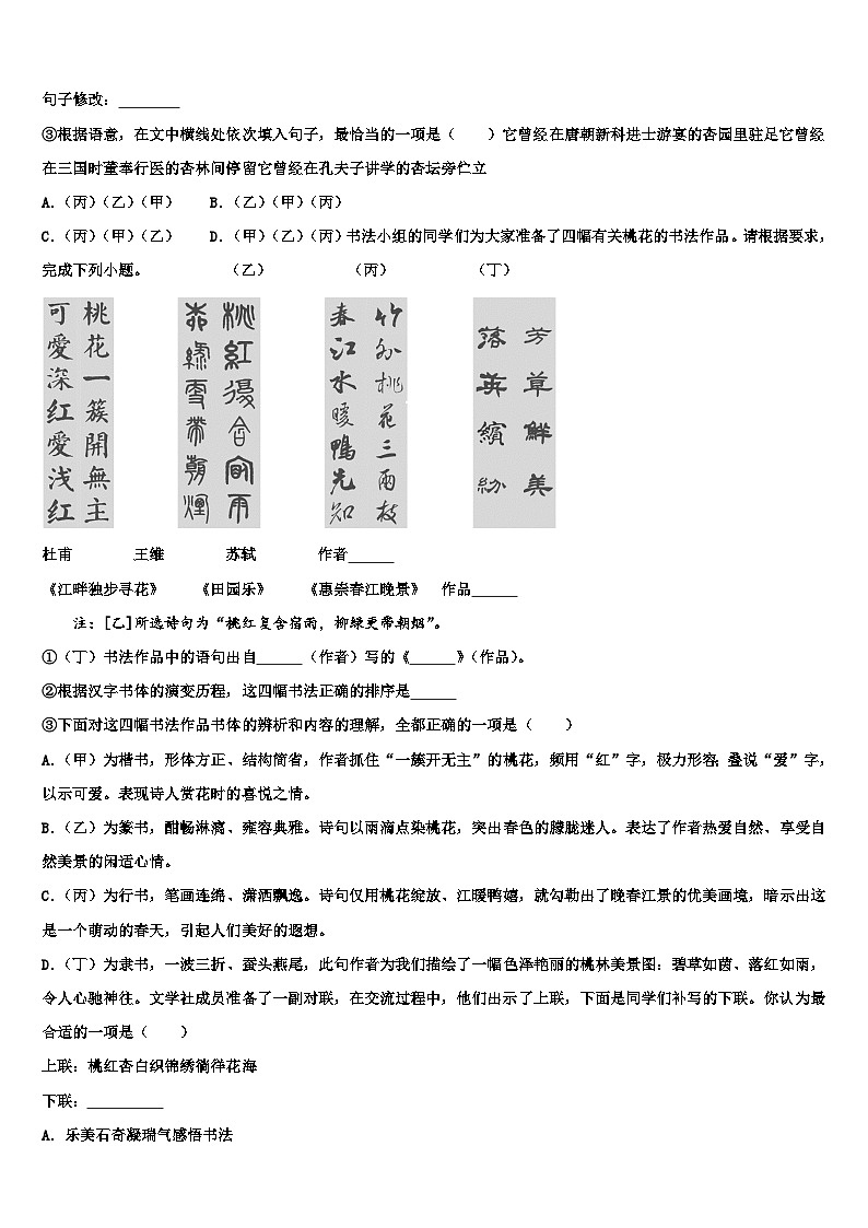 2023届湖北省黄石十四中学中考五模语文试题含解析第3页