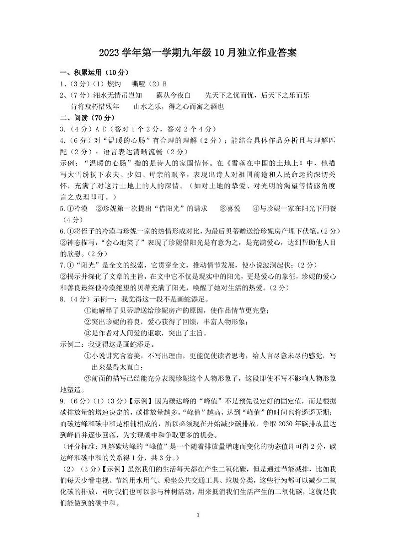 九年级语文答案第1页