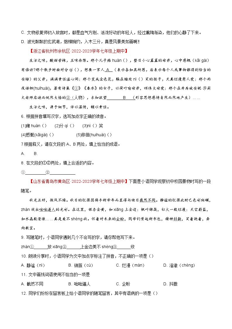 专题01 汉字读写+词语运用（过关训练）- 2023-2024学年七年级上学期语文期中复习大礼包（统编版）02