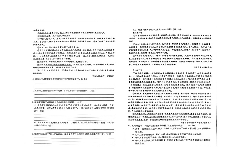 河南省周口市商水县希望初级中学2023-2024学年七年级上学期10月月考语文试题02