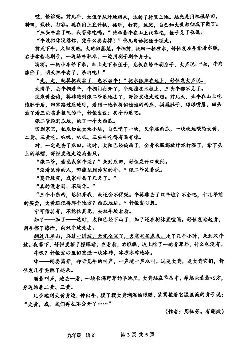 2023-2024学年河南省实验中学九年级上学期第一次月考语文试卷及答案03