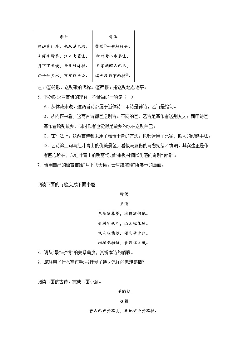 诗歌鉴赏-部编版语文八年级上学期期中专项复习第3页