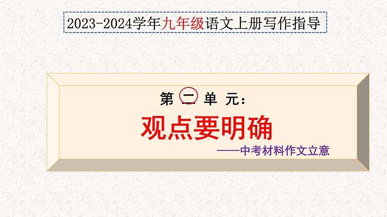 第二 单元写作 观点要明确+中考材料作文立意指导(课件)2023-2024学年九年级语文上册写作指导 统编版01