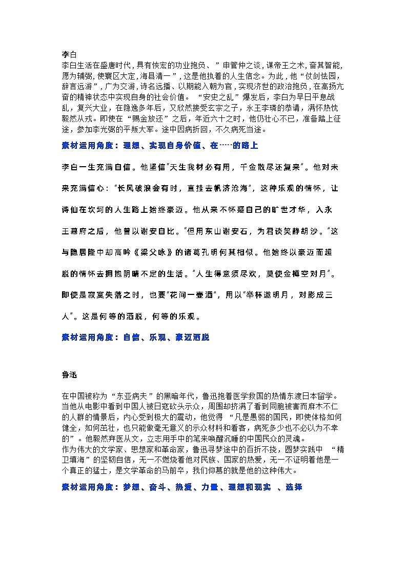 初中语文作文素材:万能人物素材第1页
