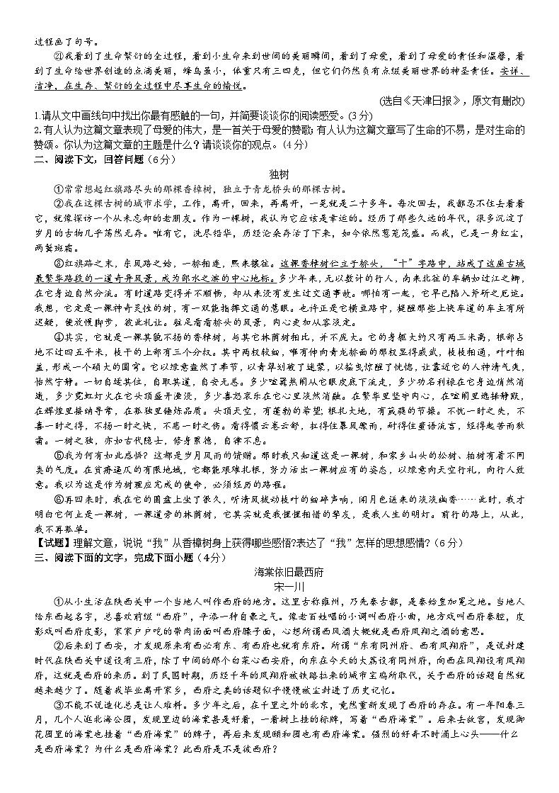 考点9【备战2024】中考考点小测卷之叙述类文主旨及感悟发散(原卷版) 第2页