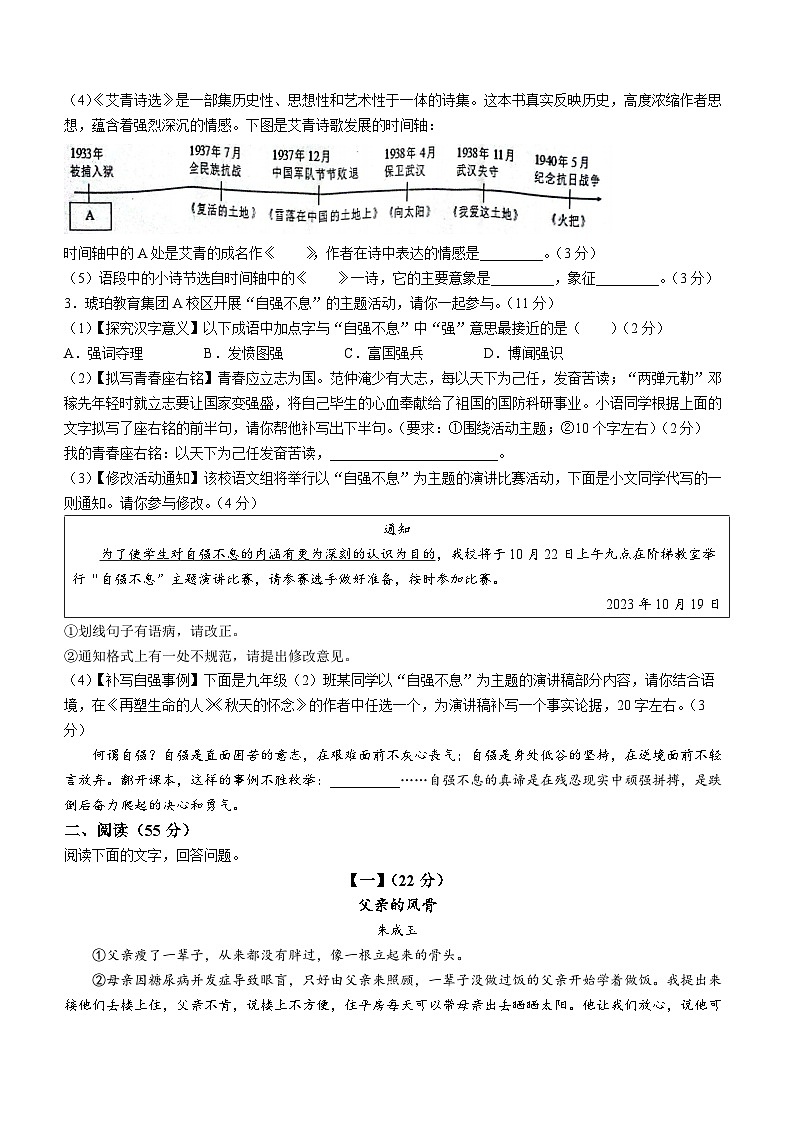安徽省合肥市琥珀中学2023-2024学年九年级上学期10月月考语文试题02