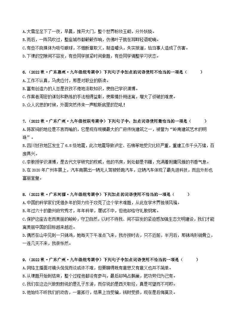 【期中真题】(广东专用)2023-2024学年九年级语文上册期中真题分类专题汇编专题02 词语综合运用-试卷.zip02