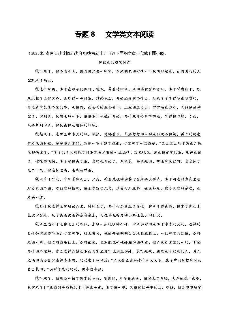 【期中真题】(湖南长沙专用)2023-2024学年九年级语文上学期期中真题分类汇编专题08 文学类文本阅读 -试卷.zip01