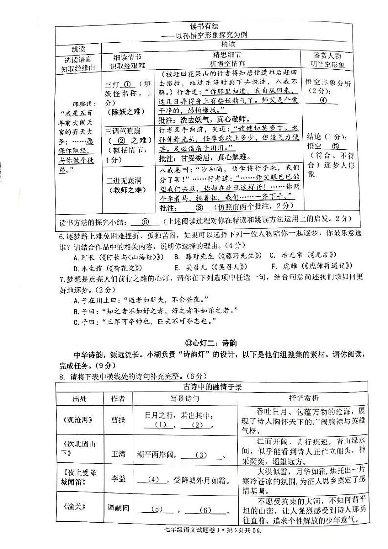 浙江省杭州市十三中2021—2022学年七年级上学期期末考试语文试卷第2页