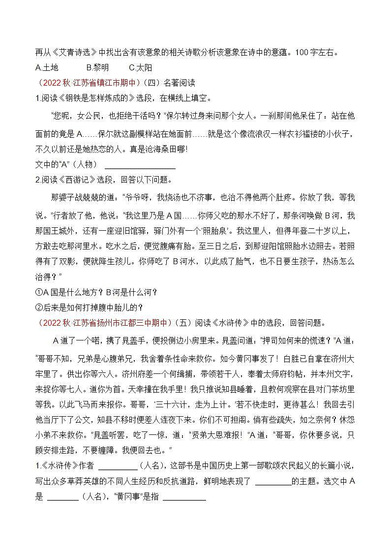 专题10:名著阅读(考点串讲+考点清单+考题猜想)-2023-2024学年九年级语文上学期期中考点大串讲(统编版)03