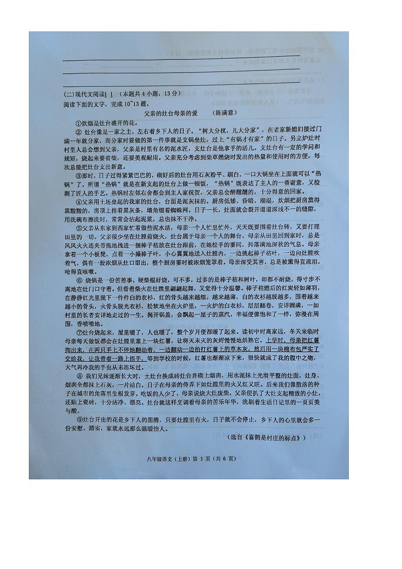 广西壮族自治区北海市合浦县2023-2024学年八年级上学期11月期中语文试题第3页