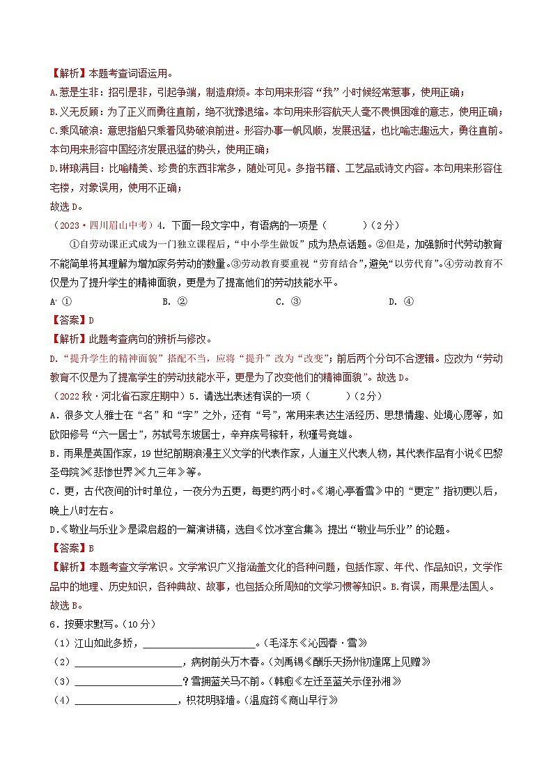 九年级语文上学期期中考点大串讲(统编版)(解析版)第2页