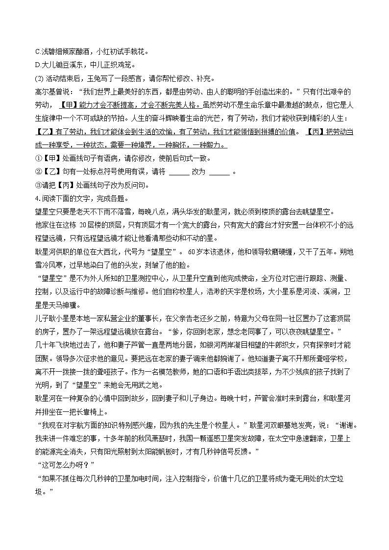2022-2023学年安徽省宿州市泗县八年级(下)期末语文试卷(含答案解析)02